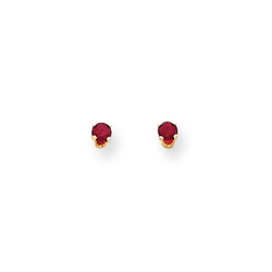 July Birthstone 14K Yellow Gold Earrings for Tweens, Teens, and Women - 3mm Genuine Ruby Gemstone - Push back posts/
