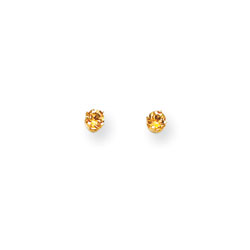 November Birthstone 14K Yellow Gold Earrings for Tweens, Teens, and Women - 3mm Genuine Citrine Gemstone - Push back posts/