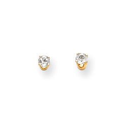 March Birthstone 14K Yellow Gold Earrings for Tweens, Teens, and Women - 4mm Genuine Aquamarine Gemstone - Push back posts/
