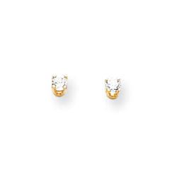 April Birthstone 14K Yellow Gold Earrings for Tweens, Teens, and Women - 4mm Genuine White Zircon Gemstone - Push back posts/