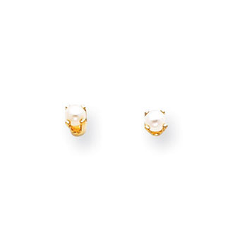 June Birthstone 14K Yellow Gold Earrings for Tweens, Teens, and Women - 4mm Freshwater Cultured Pearl Gemstone - Push back posts - BEST SELLER