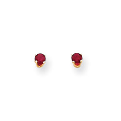 July Birthstone 14K Yellow Gold Earrings for Tweens, Teens, and Women - 4mm Genuine Ruby Gemstone - Push back posts/