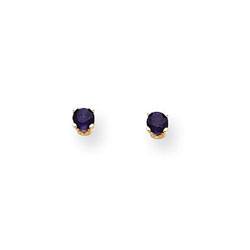 September Birthstone 14K Yellow Gold Earrings for Tweens, Teens, and Women - 4mm Genuine Blue Sapphire Gemstone - Push back posts/