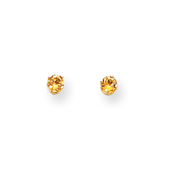 November Birthstone 14K Yellow Gold Earrings for Tweens, Teens, and Women - 4mm Genuine Citrine Gemstone - Push back posts
