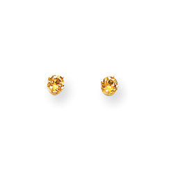 November Birthstone 14K Yellow Gold Earrings for Tweens, Teens, and Women - 4mm Genuine Citrine Gemstone - Push back posts/