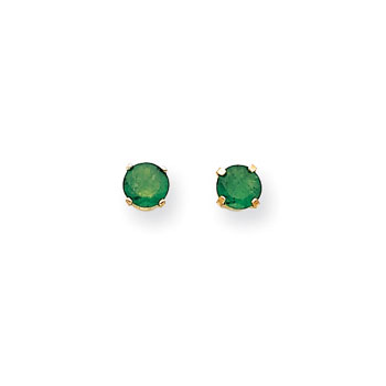 May Birthstone 14K Yellow Gold Earrings for Tweens, Teens, and Women - 5mm Genuine Emerald Gemstone - Push back posts