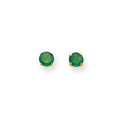 May Birthstone 14K Yellow Gold Earrings for Tweens, Teens, and Women - 5mm Genuine Emerald Gemstone - Push back posts/