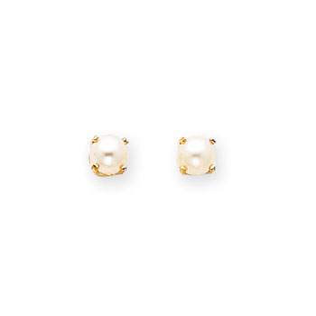 June Birthstone 14K Yellow Gold Earrings for Tweens, Teens, and Women - 5mm Freshwater Cultured Pearl Gemstone - Push back posts
