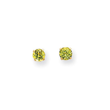 August Birthstone 14K Yellow Gold Earrings for Tweens, Teens, and Women - 5mm Genuine Peridot Gemstone - Push back posts