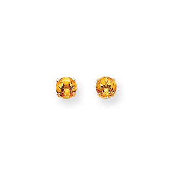 November Birthstone 14K Yellow Gold Earrings for Tweens, Teens, and Women - 5mm Genuine Citrine Gemstone - Push back posts