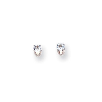 March Birthstone 14K White Gold Earrings for Tweens, Teens, and Women - 3mm Genuine Aquamarine Gemstone - Push back posts