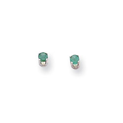 May Birthstone 14K White Gold Earrings for Tweens, Teens, and Women - 3mm Genuine Emerald Gemstone - Push back posts/