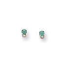May Birthstone 14K White Gold Earrings for Tweens, Teens, and Women - 3mm Genuine Emerald Gemstone - Push back posts