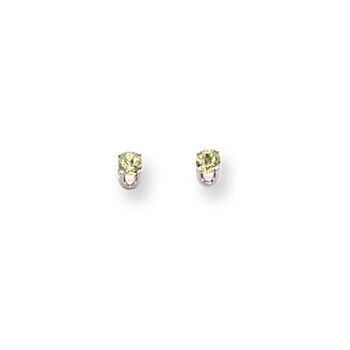 August Birthstone 14K White Gold Earrings for Tweens, Teens, and Women - 3mm Genuine Peridot Gemstone - Push back posts