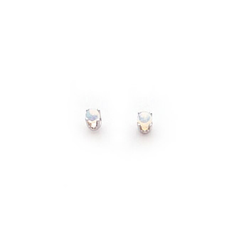 October Birthstone 14K White Gold Earrings for Tweens, Teens, and Women - 3mm Genuine Opal Gemstone - Push back posts