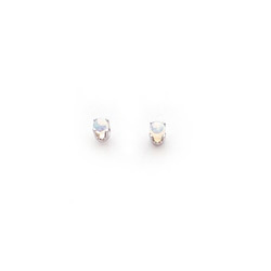 October Birthstone 14K White Gold Earrings for Tweens, Teens, and Women - 3mm Genuine Opal Gemstone - Push back posts/