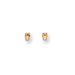 November Birthstone 14K White Gold Earrings for Tweens, Teens, and Women - 3mm Genuine Citrine Gemstone - Push back posts/