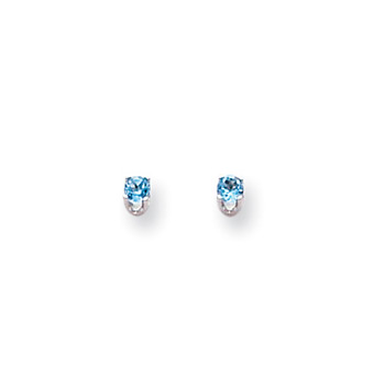 December Birthstone 14K White Gold Earrings for Tweens, Teens, and Women - 3mm Genuine Blue Topaz Gemstone - Push back posts