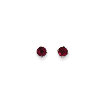 July Birthstone 14K White Gold Earrings for Tweens, Teens, and Women - 4mm Genuine Ruby Gemstone - Push back posts