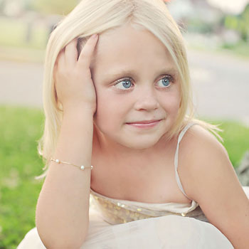 Beautifully Elegant Little Girls Pearl Station Bracelet - 3mm Freshwater Cultured Pearls - 14K Yellow Gold - 6.25" - BEST SELLER