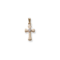 Elegant Small Diamond Cross for Girls - 14K Yellow Gold Diamond Cross Pendant - 15