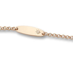 Keepsake Girls ID Bracelets - 14K Yellow Gold Engravable Diamond ID Bracelet - Engravable on front - Size 6.5
