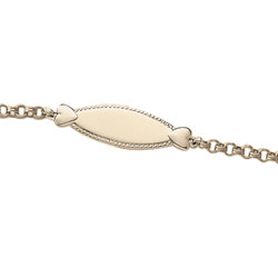 Keepsake Girls ID Bracelets - 14K Yellow Gold Engravable Heart ID Bracelet - Engravable on front - Size 6.5