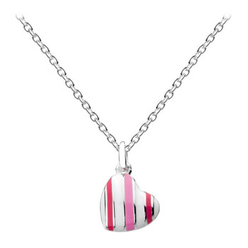 Small Candy Twist Pink and White Heart Necklace - Sterling Silver Rhodium Girls Heart Necklace - 14" Chain Adjustable to 12"