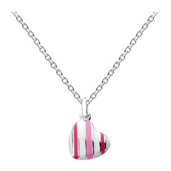 Small Candy Twist Pink and White Heart Necklace - Sterling Silver Rhodium Girls Heart Necklace - 14