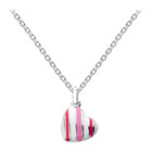 Small Candy Twist Pink and White Heart Necklace - Sterling Silver Rhodium Girls Heart Necklace - 14