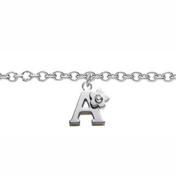 Girls Initial A - Sterling Silver Girls Initial Bracelet - Includes one Genuine Diamond Accented Initial A Charm - Add an optional engravable charm to personalize/