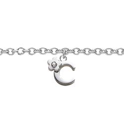 Girls Initial C - Sterling Silver Girls Initial Bracelet - Includes one Genuine Diamond Accented Initial C Charm - Add an optional engravable charm to personalize/