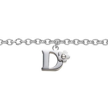 Girls Initial D - Sterling Silver Girls Initial Bracelet - Includes one Genuine Diamond Accented Initial D Charm - Add an optional engravable charm to personalize