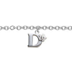 Girls Initial D - Sterling Silver Girls Initial Bracelet - Includes one Genuine Diamond Accented Initial D Charm - Add an optional engravable charm to personalize/