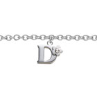 Girls Initial D - Sterling Silver Girls Initial Bracelet - Includes one Genuine Diamond Accented Initial D Charm - Add an optional engravable charm to personalize