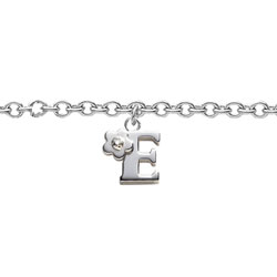 Girls Initial E - Sterling Silver Girls Initial Bracelet - Includes one Genuine Diamond Accented Initial E Charm - Add an optional engravable charm to personalize/