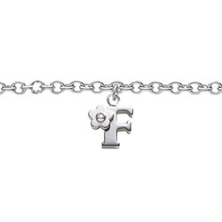 Girls Initial F - Sterling Silver Girls Initial Bracelet - Includes one Genuine Diamond Accented Initial F Charm - Add an optional engravable charm to personalize/