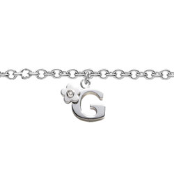Girls Initial G - Sterling Silver Girls Initial Bracelet - Includes one Genuine Diamond Accented Initial G Charm - Add an optional engravable charm to personalize/