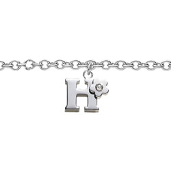 Girls Initial H - Sterling Silver Girls Initial Bracelet - Includes one Genuine Diamond Accented Initial H Charm - Add an optional engravable charm to personalize/