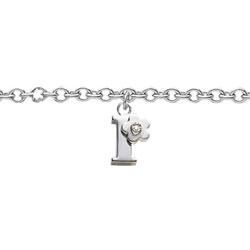 Girls Initial I - Sterling Silver Girls Initial Bracelet - Includes one Genuine Diamond Accented Initial I Charm - Add an optional engravable charm to personalize/