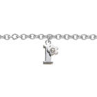 Girls Initial I - Sterling Silver Girls Initial Bracelet - Includes one Genuine Diamond Accented Initial I Charm - Add an optional engravable charm to personalize