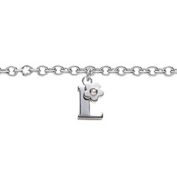 Girls Initial L - Sterling Silver Girls Initial Bracelet - Includes one Genuine Diamond Accented Initial L Charm - Add an optional engravable charm to personalize/