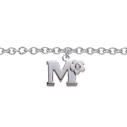 Girls Initial M - Sterling Silver Girls Initial Bracelet - Includes one Genuine Diamond Accented Initial M Charm - Add an optional engravable charm to personalize/