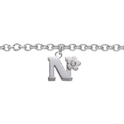 Girls Initial N - Sterling Silver Girls Initial Bracelet - Includes one Genuine Diamond Accented Initial N Charm - Add an optional engravable charm to personalize/