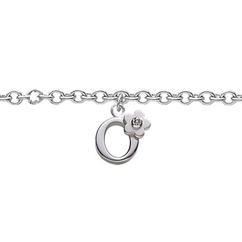 Girls Initial O - Sterling Silver Girls Initial Bracelet - Includes one Genuine Diamond Accented Initial O Charm - Add an optional engravable charm to personalize