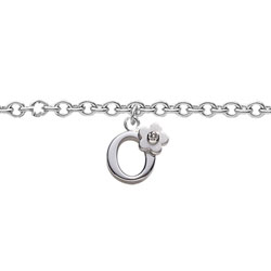 Girls Initial O - Sterling Silver Girls Initial Bracelet - Includes one Genuine Diamond Accented Initial O Charm - Add an optional engravable charm to personalize/