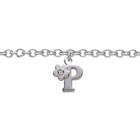 Girls Initial P - Sterling Silver Girls Initial Bracelet - Includes one Genuine Diamond Accented Initial P Charm - Add an optional engravable charm to personalize