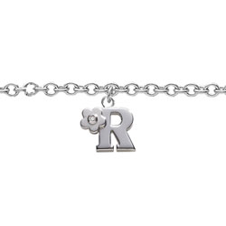 Girls Initial R - Sterling Silver Girls Initial Bracelet - Includes one Genuine Diamond Accented Initial R Charm - Add an optional engravable charm to personalize/