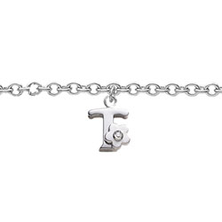 Girls Initial T - Sterling Silver Girls Initial Bracelet - Includes one Genuine Diamond Accented Initial T Charm - Add an optional engravable charm to personalize/