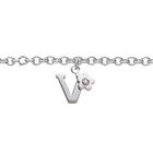 Girls Initial V - Sterling Silver Girls Initial Bracelet - Includes one Genuine Diamond Accented Initial V Charm - Add an optional engravable charm to personalize